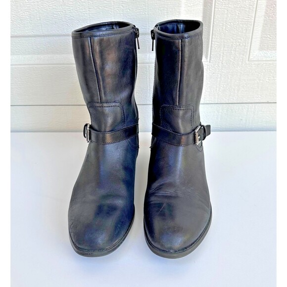 Lauren Ralph Lauren Moto Boots Women's 8.5B Mesi Black Leather Buckle Zip - Picture 5 of 12